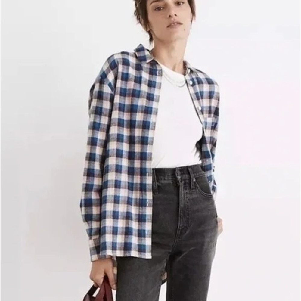 Madewell Flannel Sunday Shirt Size S Button Up Blue Pink Plaid Cabincore Western